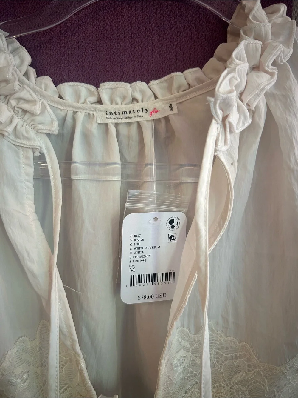 Free People Intimately NWT Forever Young Bed Jacket Cream Lace-Trim Peasant Top